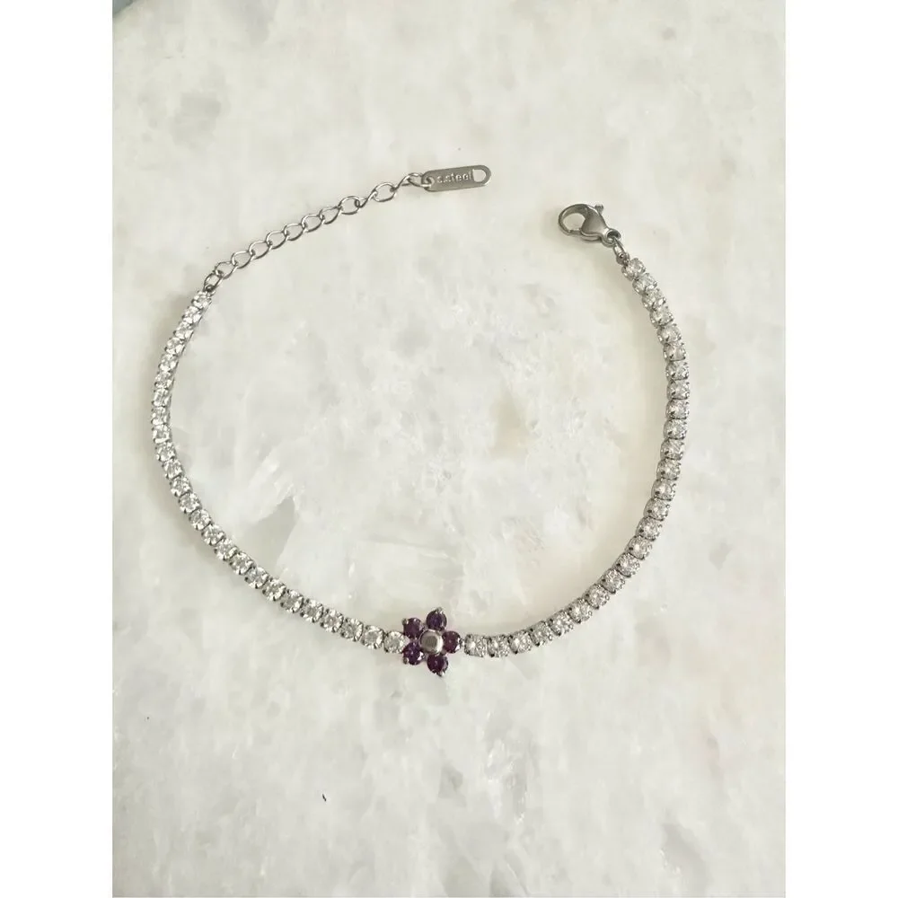 Light purple flower tennis bracelet